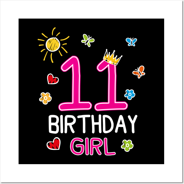 Kids 11th Birthday Girl Crown Princess Wall Art by printedartings